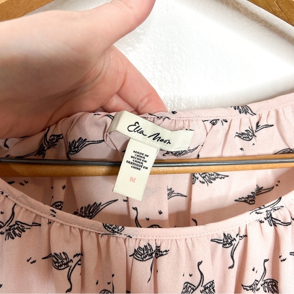 Ella Moon Whimsical Twee Bird Crane Print Ruffle‎ Long Sleeve Blouse Medium M - Picture 4 of 7